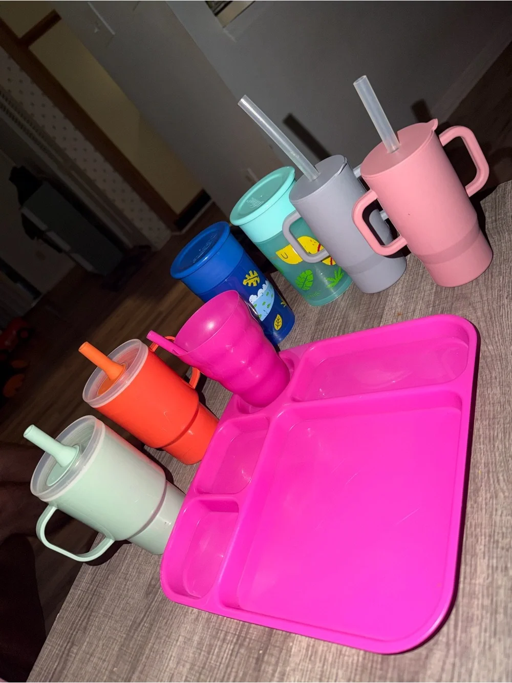 Bright Pink Silicone Section Plate with Matching Pink Cups - Unbranded